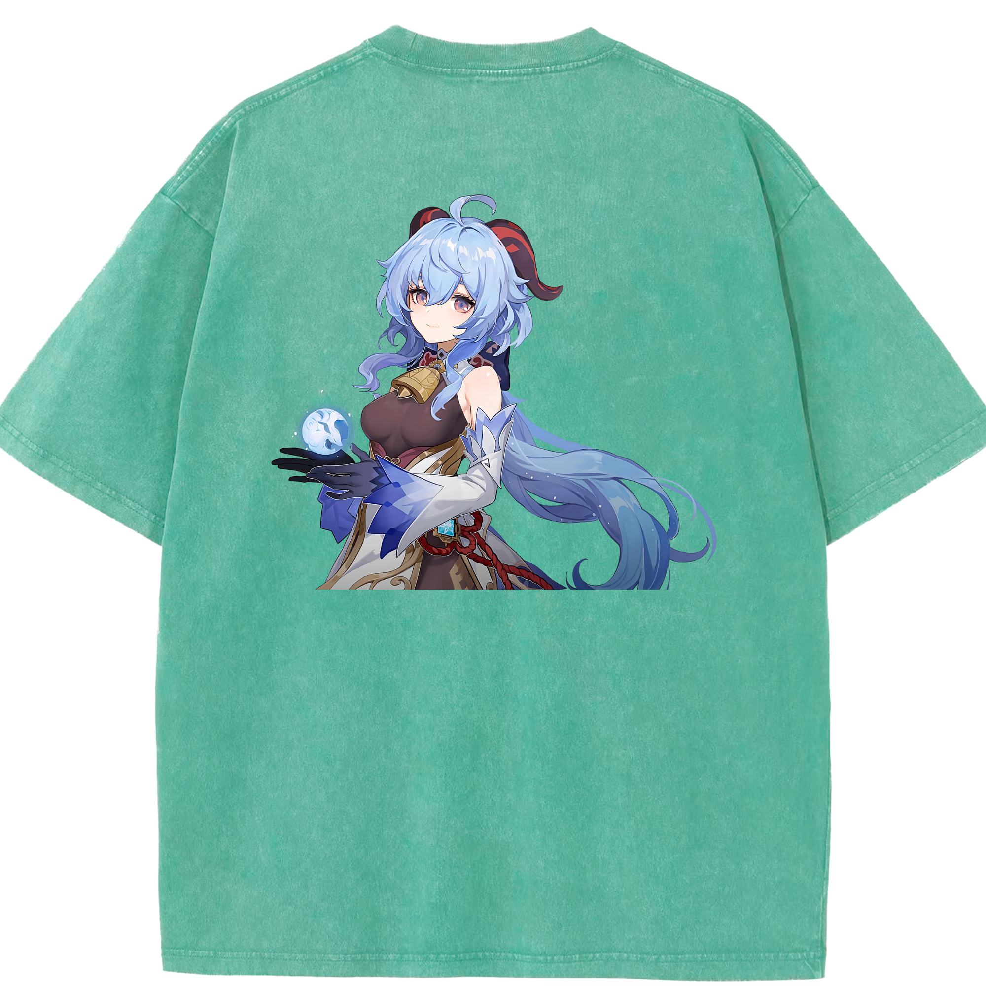 げんし神 甘雨 かんう genshin Ganyu 綿100% ヴィンテージ風 半袖Tシャツ（背面プリント）